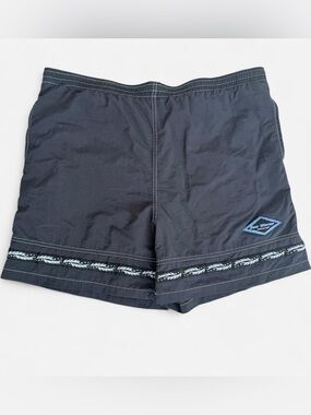 Vintage Sea Waves Hawaii Black Nylon Board Shorts Surf Swim Trunks L